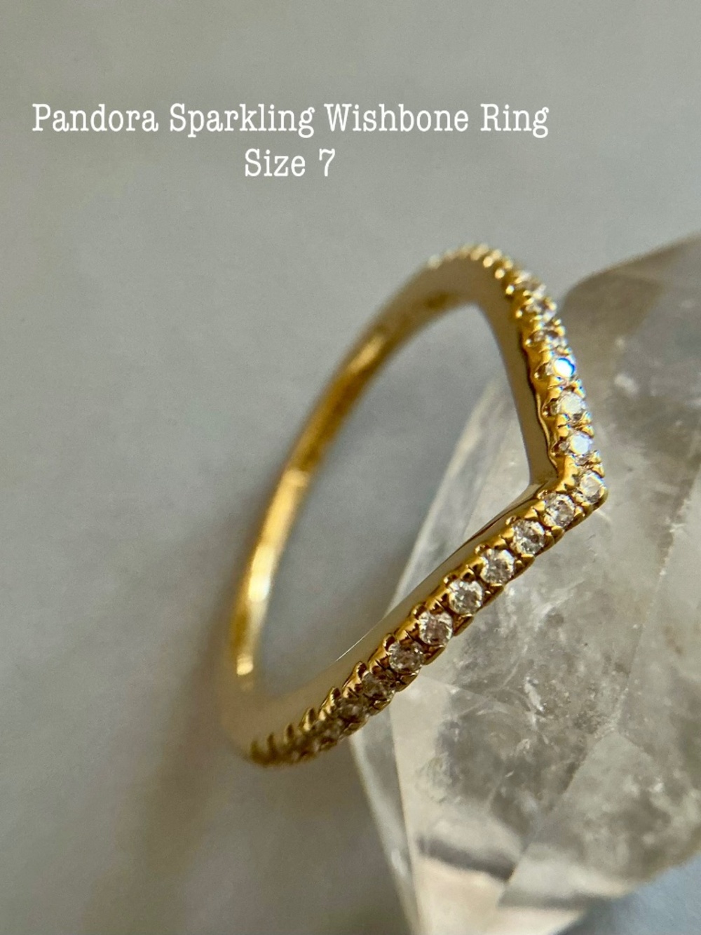 Pandora Sparkling Wishbone Ring - Stamped ALE MET 54